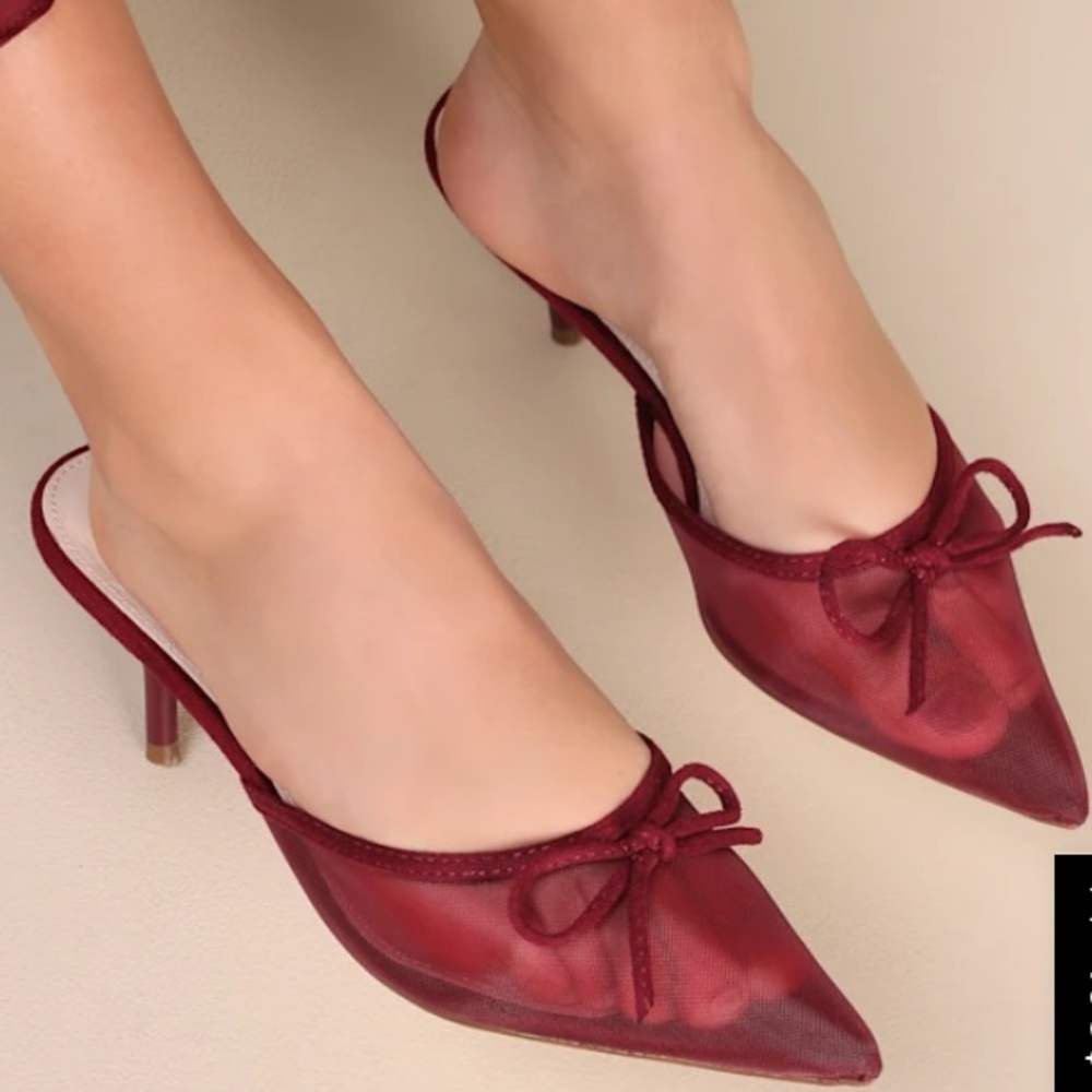 Lulu's Burgundy Mesh Pointed-Toe Mule Heels